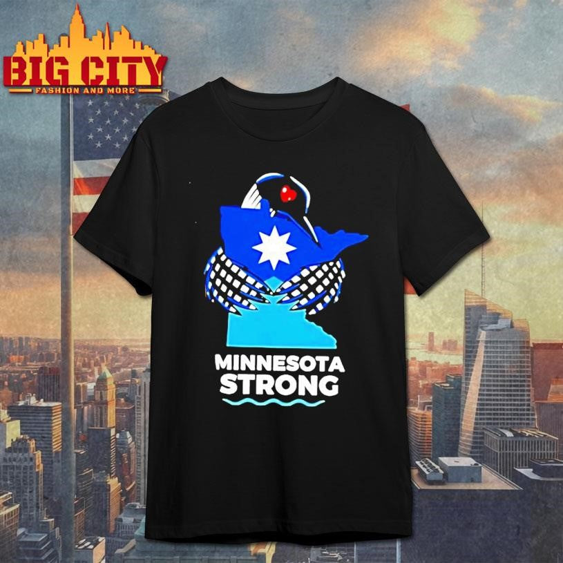Minnesota Strong State Outline Loon With Heart Logo Shirt
