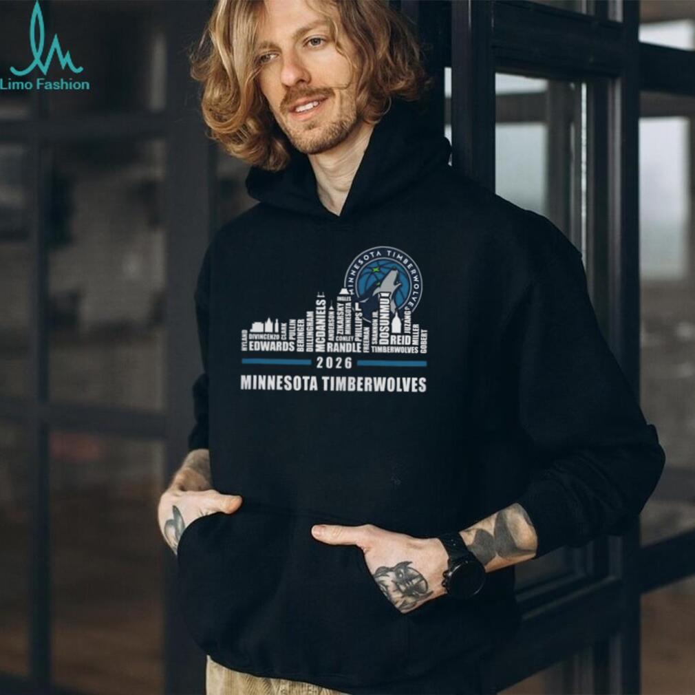 Minnesota Timberwolves City Skyline 2026 Season Roster Player Names Fans Vintage Black T Shirt