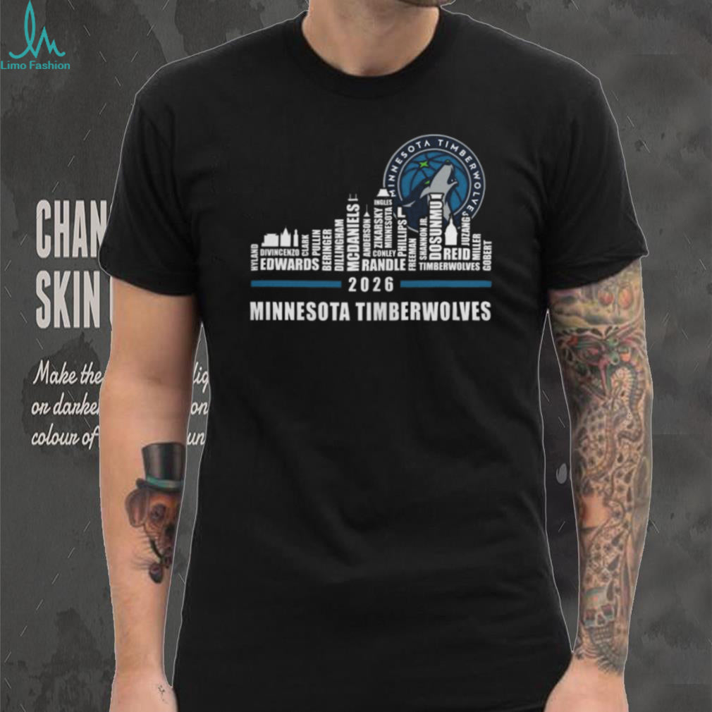 Minnesota Timberwolves City Skyline 2026 Season Roster Player Names Fans Vintage Black T Shirt