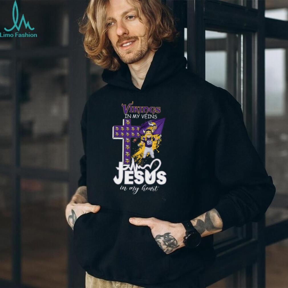 Minnesota Vikings In My Veins Jesus In My Heart Mascot Cross T Shirt