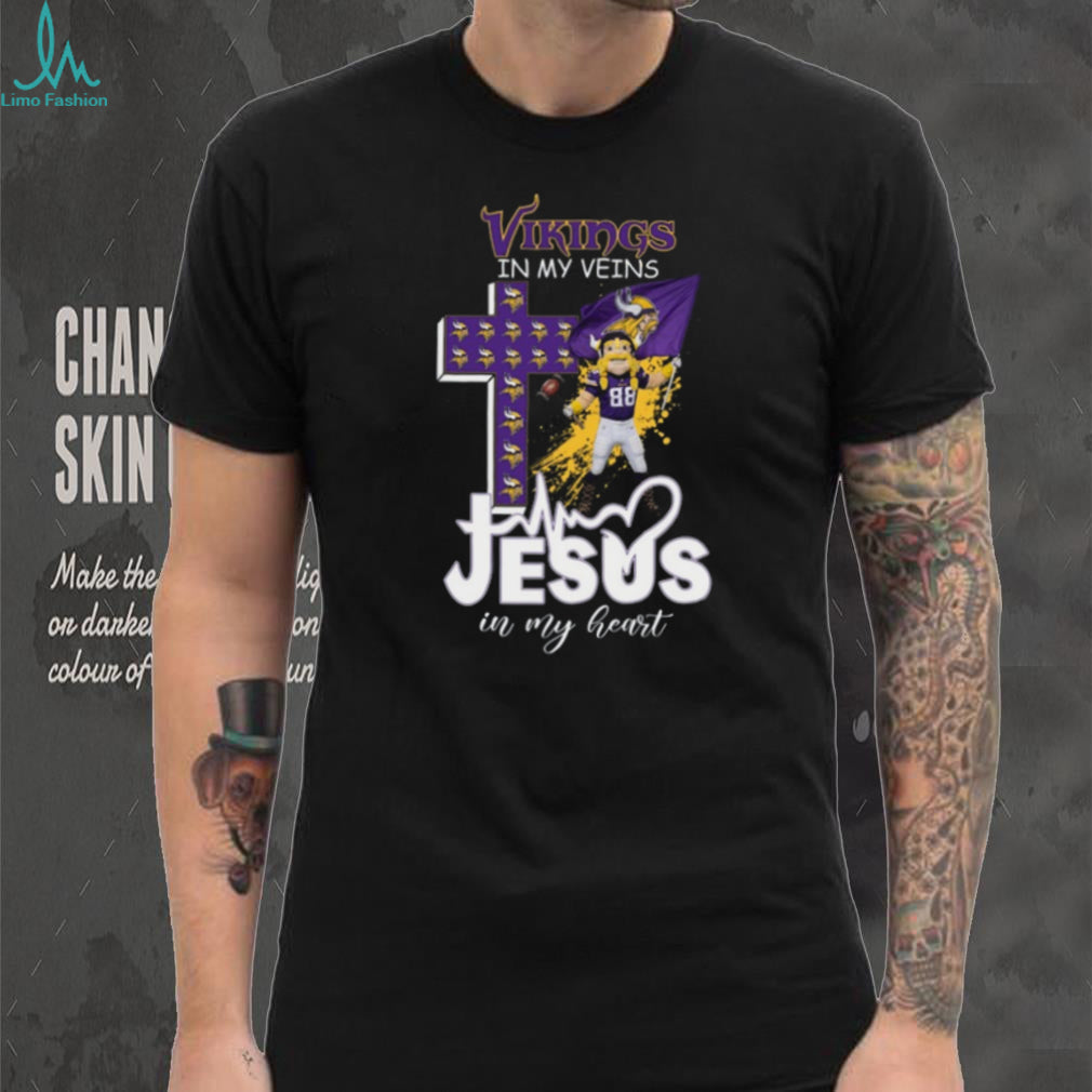Minnesota Vikings In My Veins Jesus In My Heart Mascot Cross T Shirt