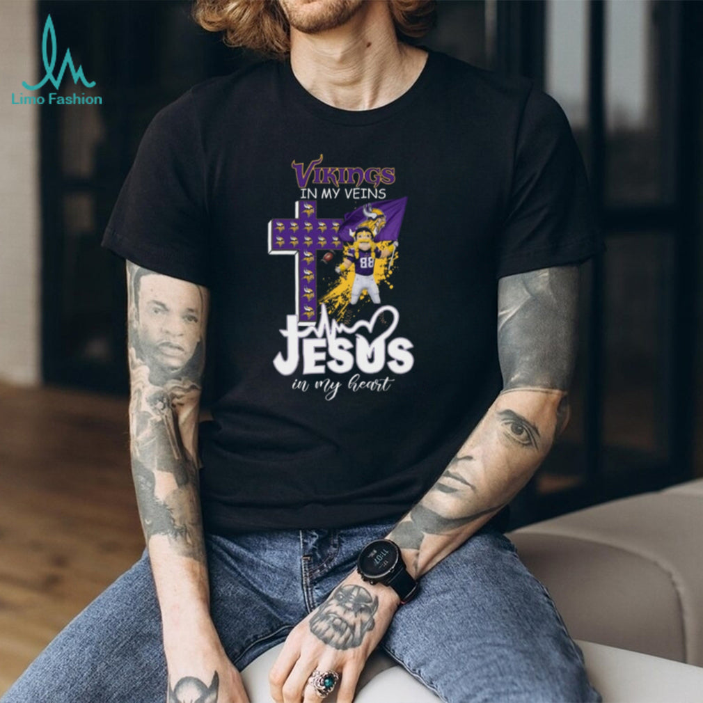 Minnesota Vikings In My Veins Jesus In My Heart Mascot Cross T Shirt