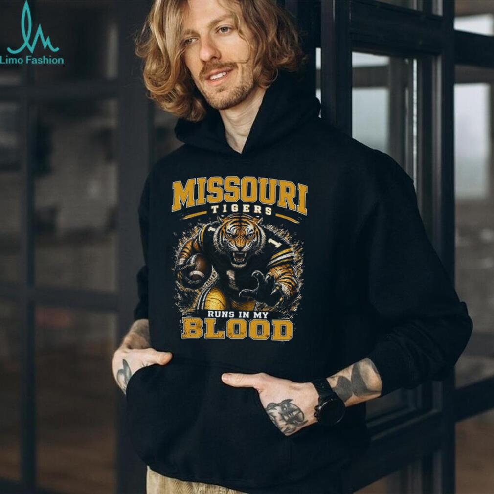 Missouri Tigers Football Mascot Runs In My Blood Retro Style Men Fans Shirt