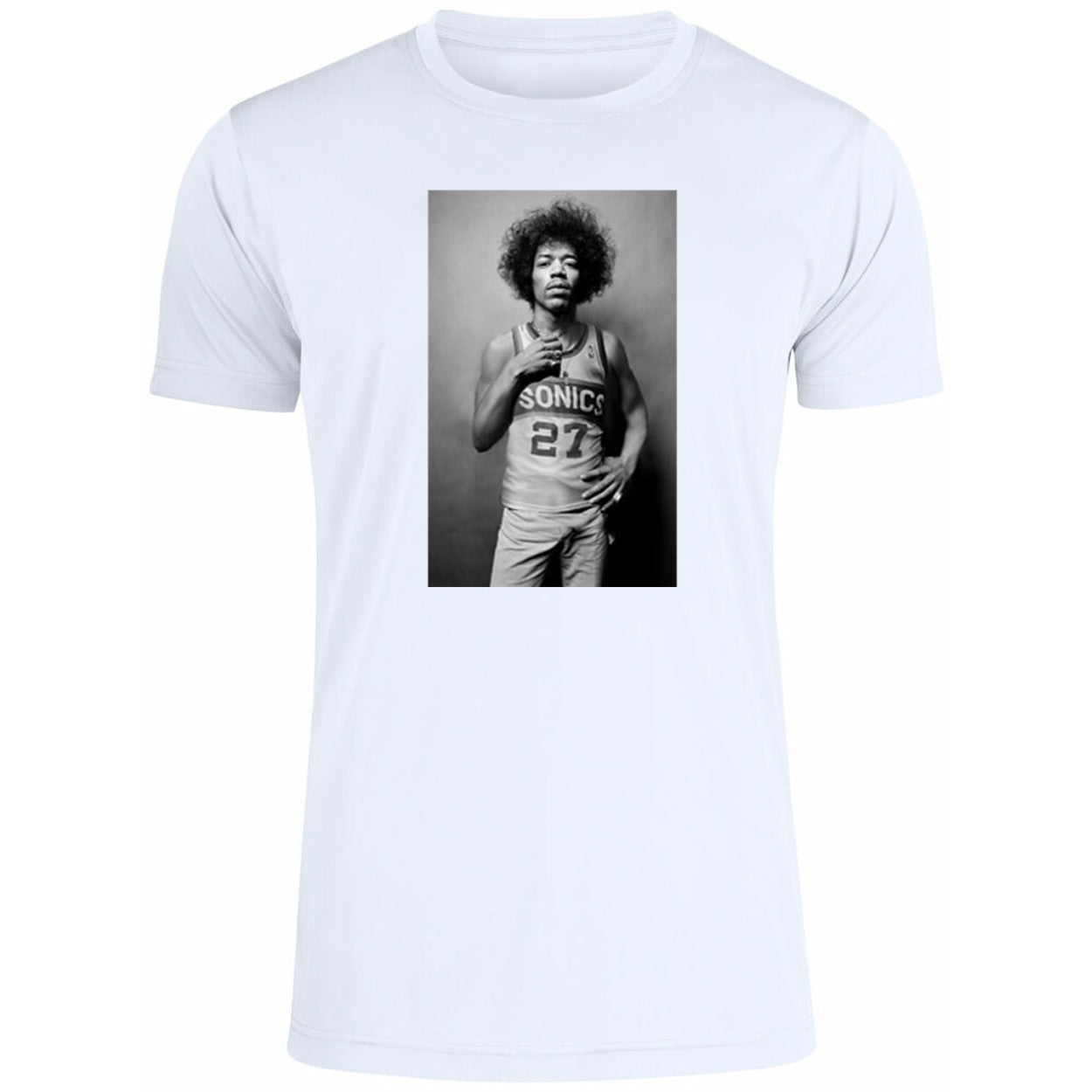 Mitch Johnson With Jimi Hendrix Wear Jersey Seattle Supersonics Shirt
