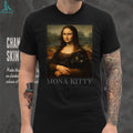 Mona Kitty Parody Mona Lisa Holding Black Cat Art T Shirt