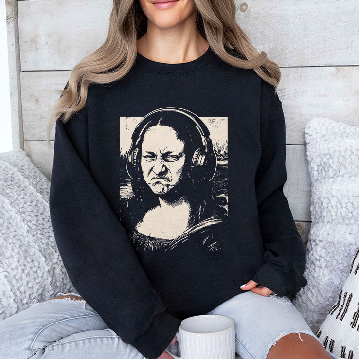 Mona Lisa Headphones Annoyed T Shirt