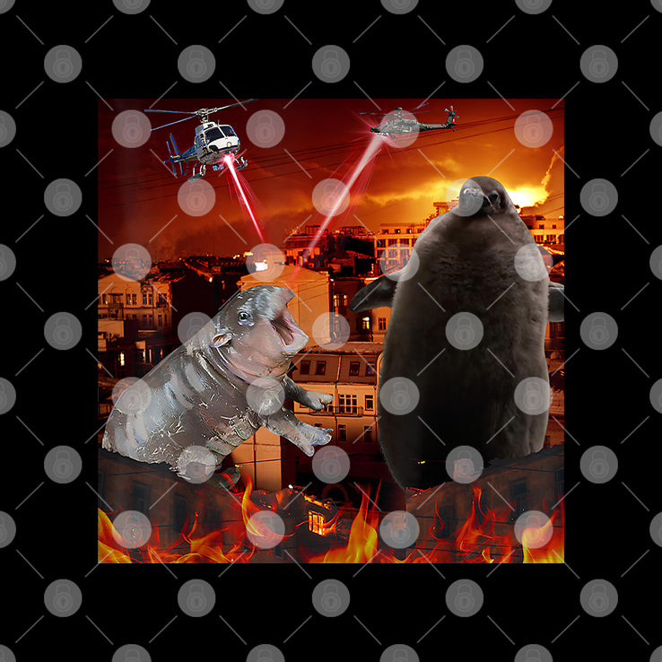Moo Deng And Pesto Battle Destroy City Fire Scene T Shirt