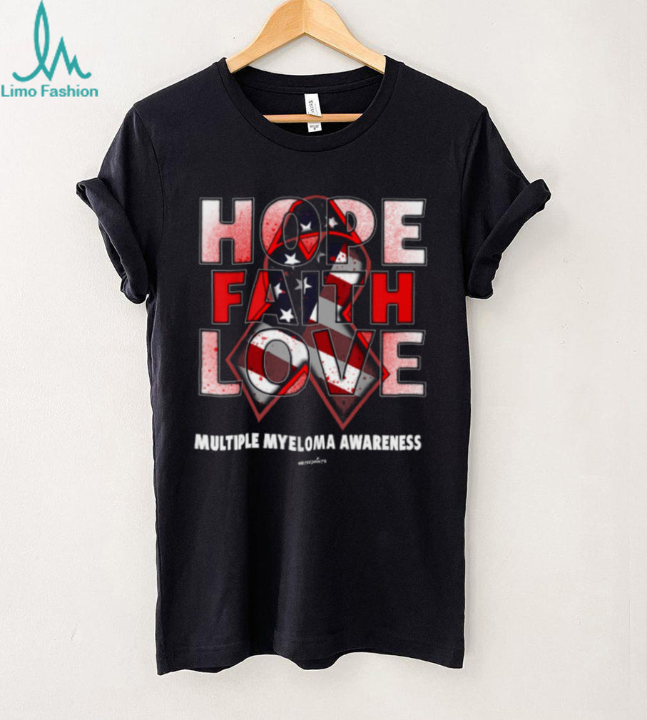 Multiple Myeloma Awareness Hope Faith Love American Flag Ribbon T Shirt