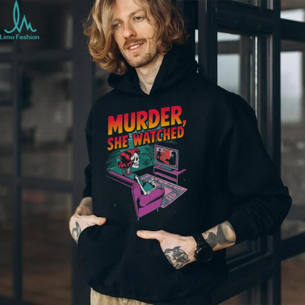 Murder She Watched Retro Skeleton Watching TV True Crime Shirt