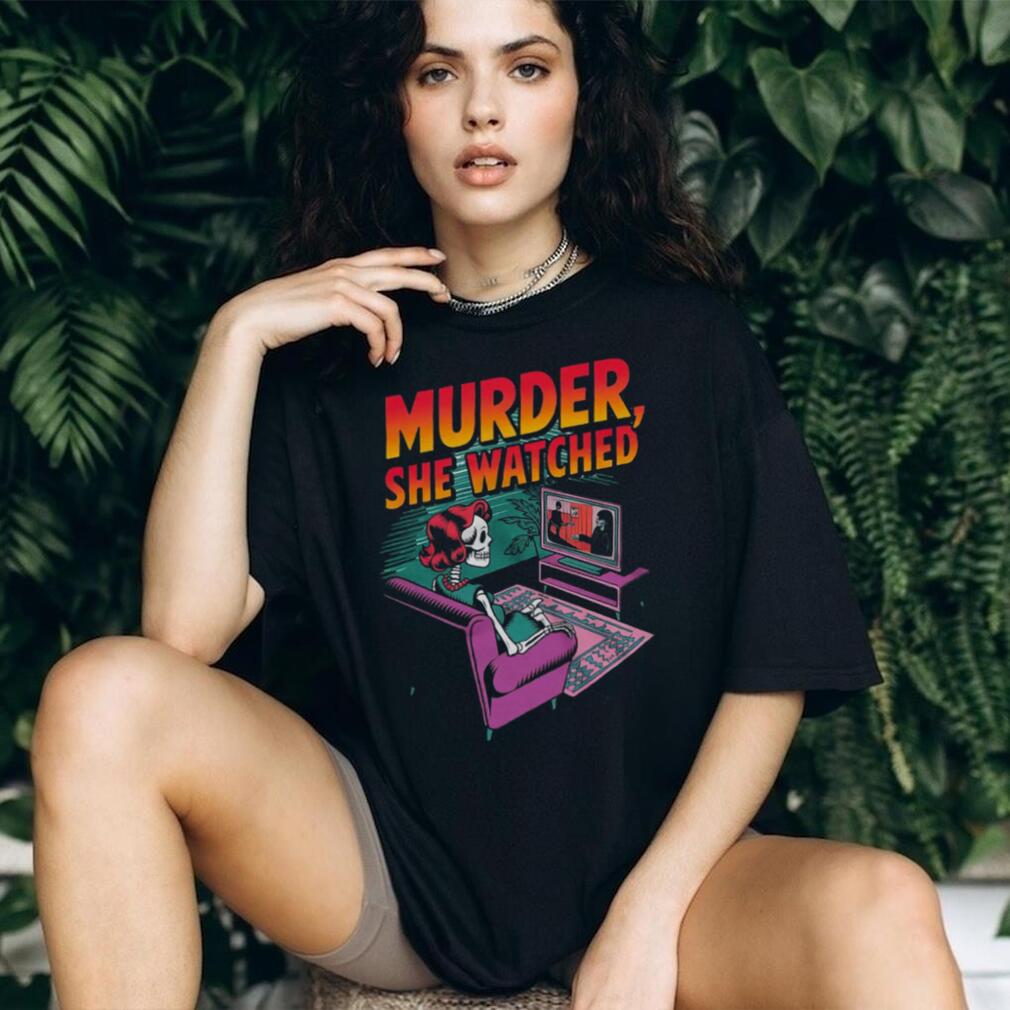 Murder She Watched Retro Skeleton Watching TV True Crime Shirt