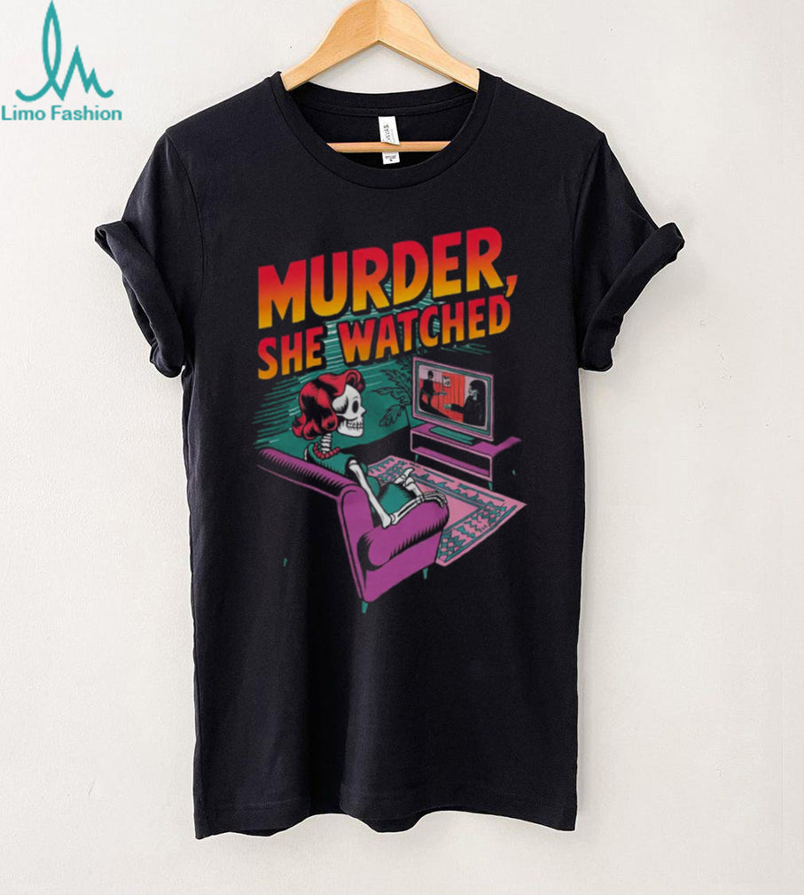 Murder She Watched Retro Skeleton Watching TV True Crime Shirt