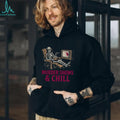 Murder Shows and Chill Skeleton in Recliner Dark Humor T Shirt