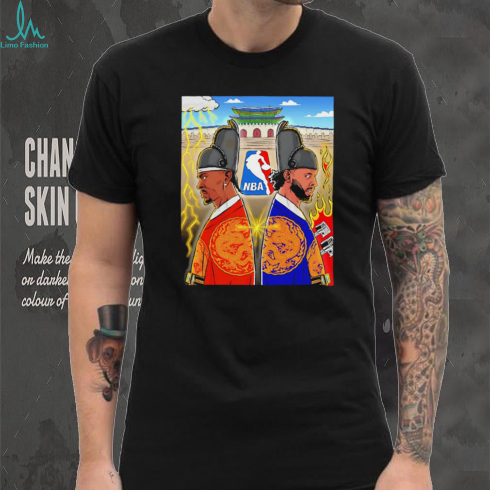 NBA Seoul Game Traditional Korean Art Style Basketball Stars T Shirt