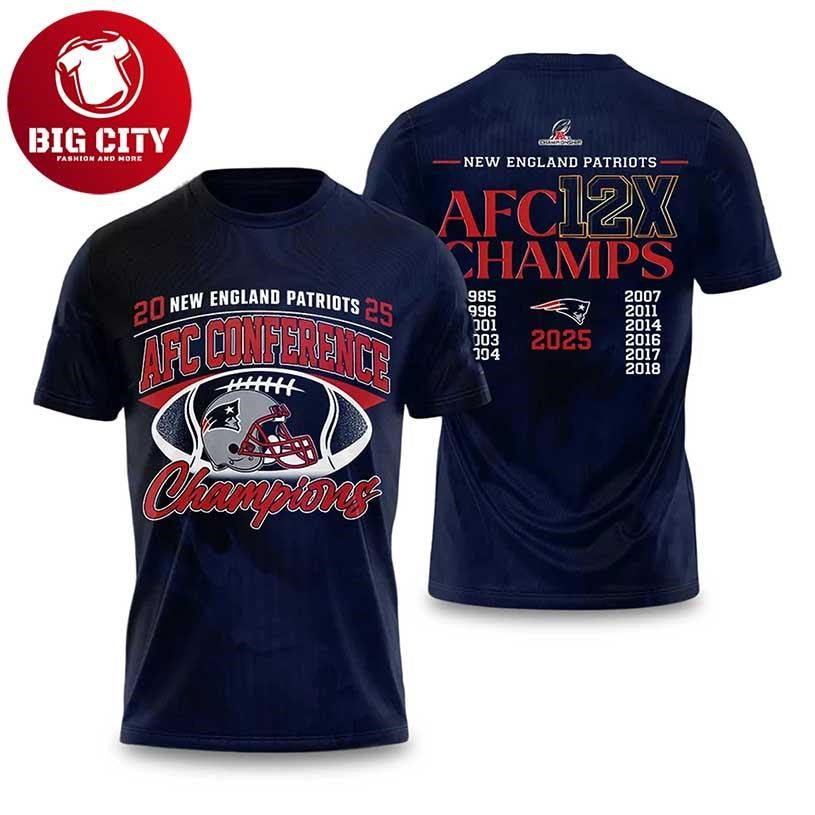 NE Patriots 2025 AFC 12X Champions Bowl LX Two Sided Shirt