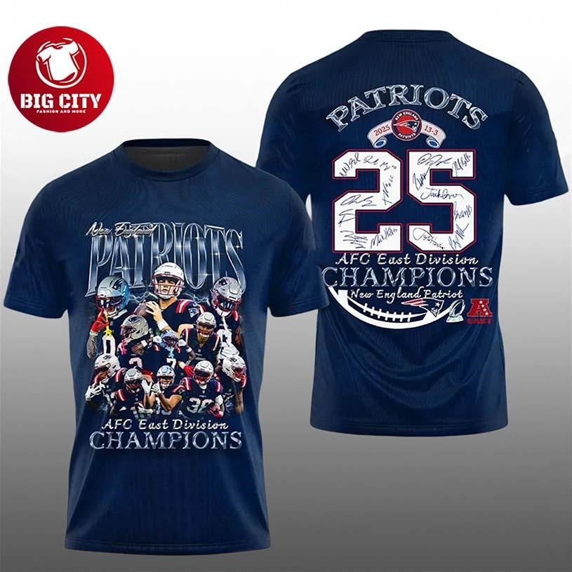 NE Patriots 2025 AFC East Division Champions Two Sided Shirt