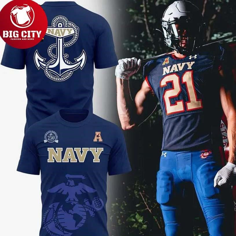Navy Midshipmen 250th Birthday USMC Brotherhood 2025-2026 Two Sided Shirt