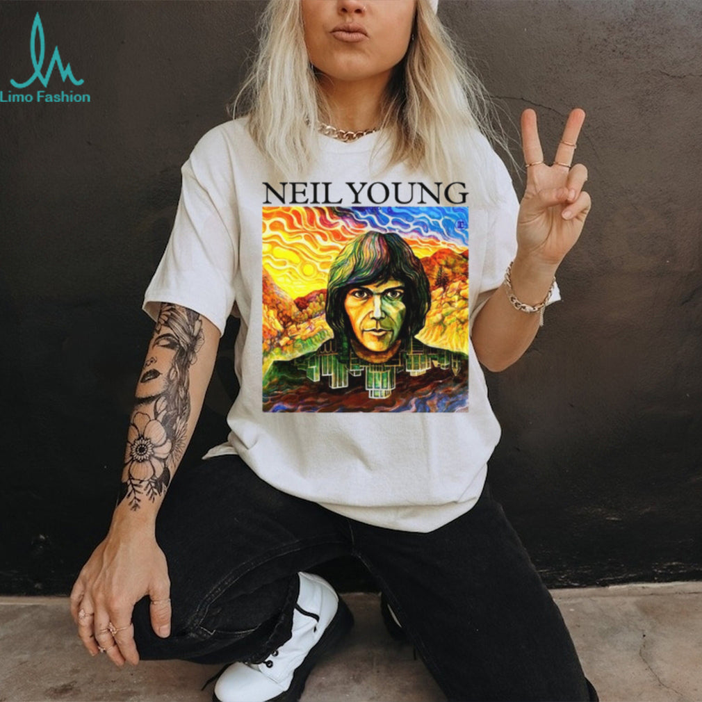 Neil Young Psychedelic Portrait Folk Rock Art T Shirt