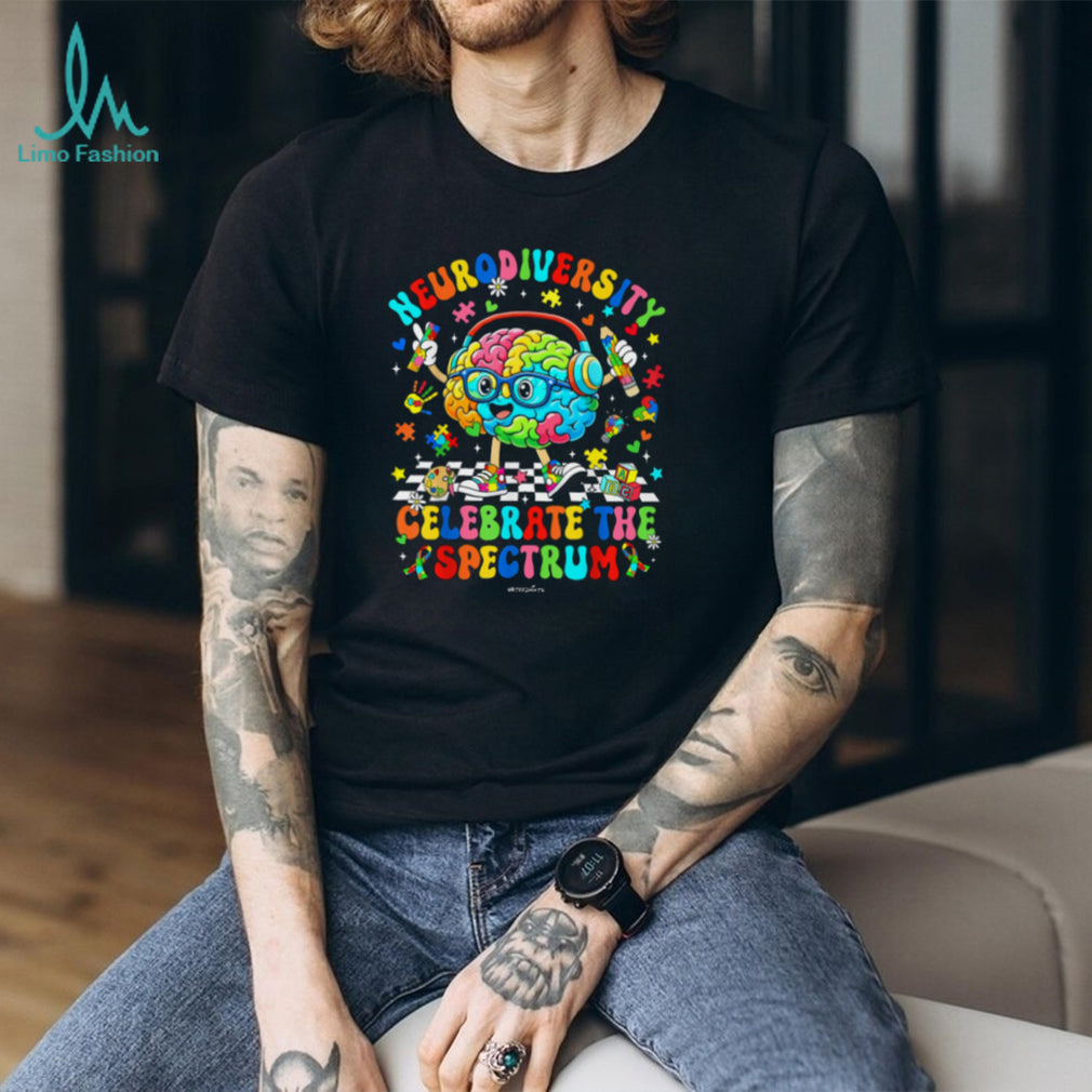 Neurodiversity Celebrate The Spectrum Colorful Brain Graphic T Shirt