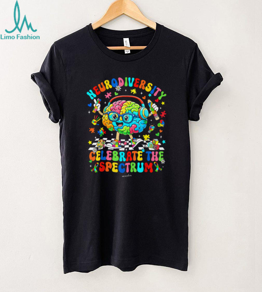 Neurodiversity Celebrate The Spectrum Colorful Brain Graphic T Shirt