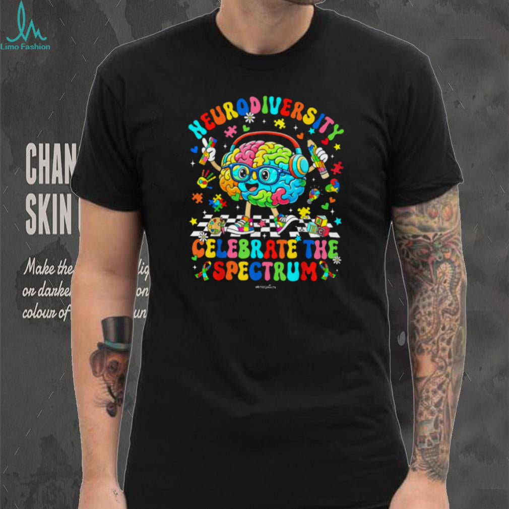 Neurodiversity Celebrate The Spectrum Colorful Brain Graphic T Shirt