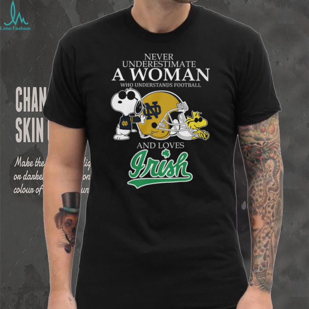 Never Underestimate A Woman Who Loves Notre Dame Irish Football T Shirt