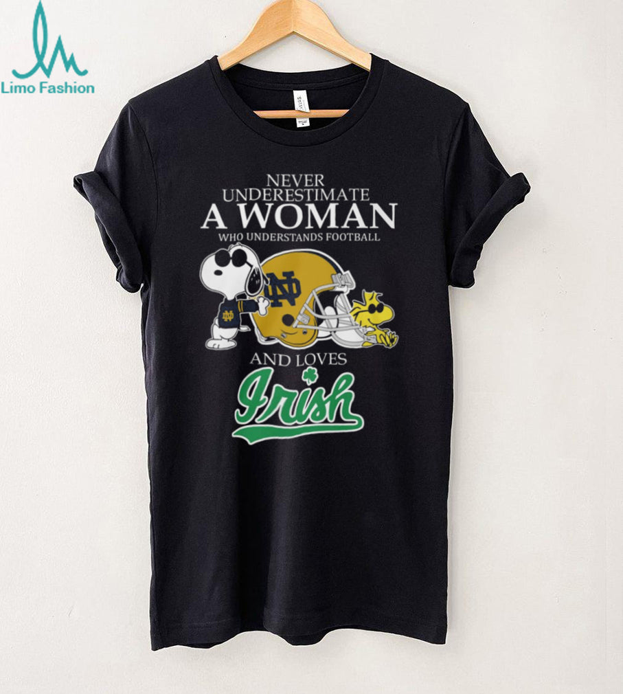 Never Underestimate A Woman Who Loves Notre Dame Irish Football T Shirt
