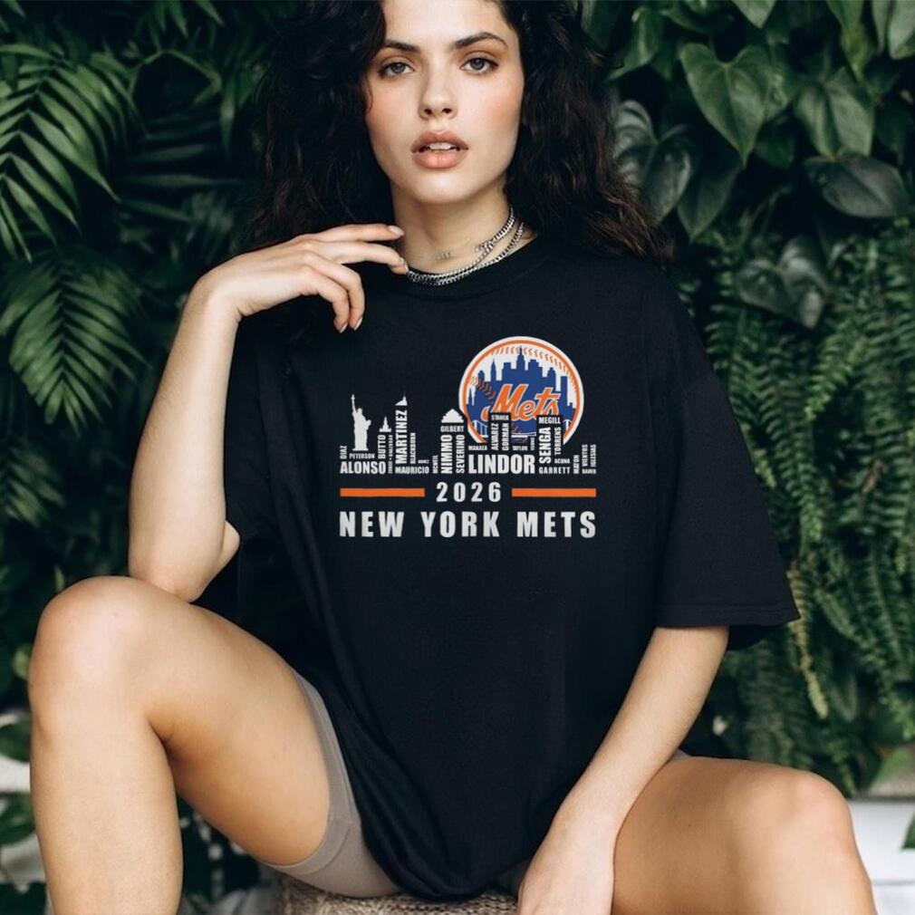 New York Mets 2026 Roster Skyline Word Art Baseball T Shirt