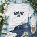 New York Yankees Navy Script Logo Oatmeal Heather T shirt
