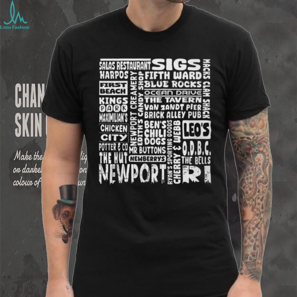 Newport RI Typography Landmark Restaurants Word Cloud T Shirt