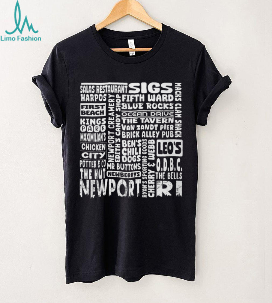 Newport RI Typography Landmark Restaurants Word Cloud T Shirt