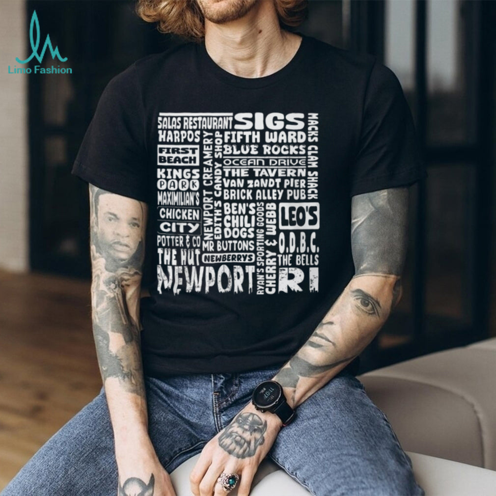 Newport RI Typography Landmark Restaurants Word Cloud T Shirt