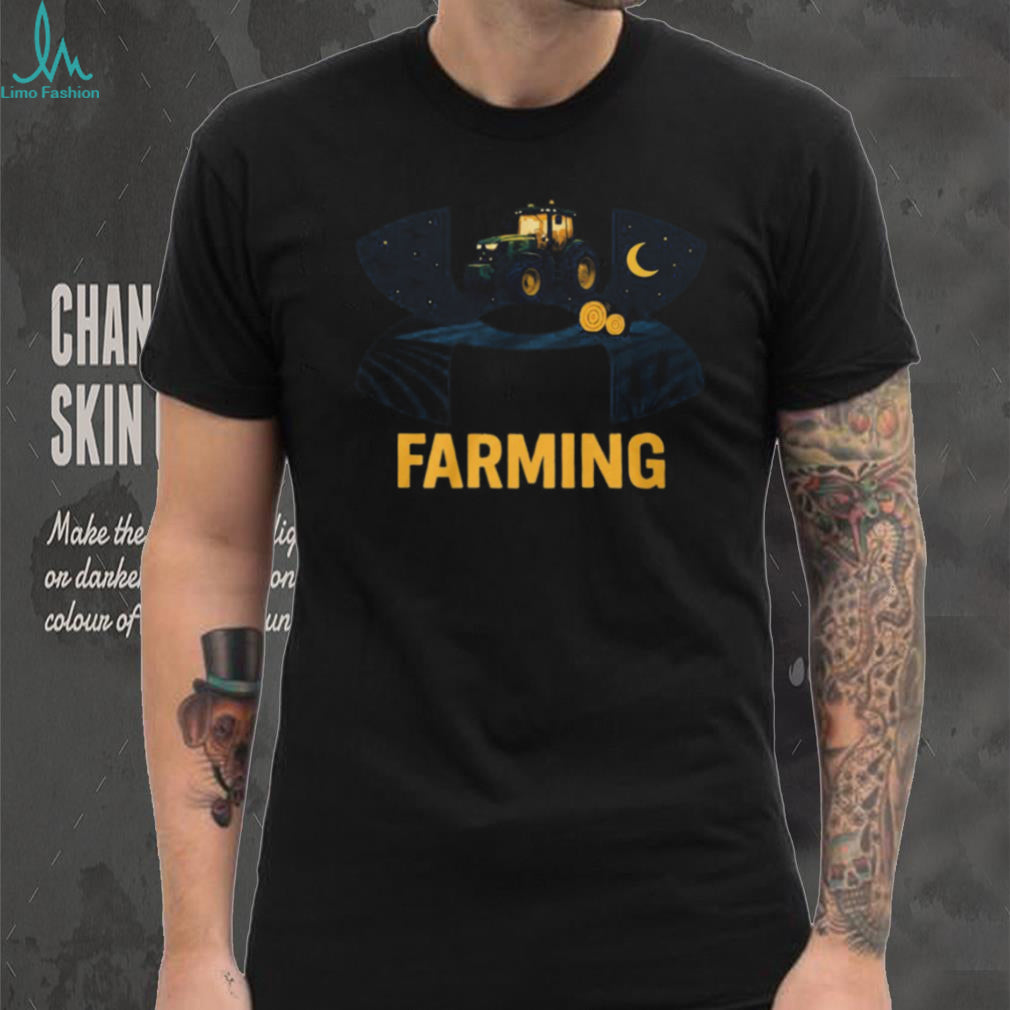 Night Farming Tractor and Harvest Moon Graphic T Shirt