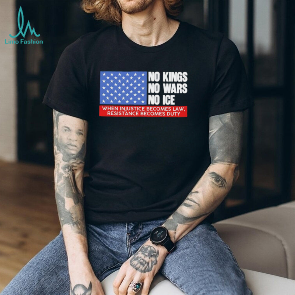 No Kings No Wars No ICE Political Resistance US Flag T shirt