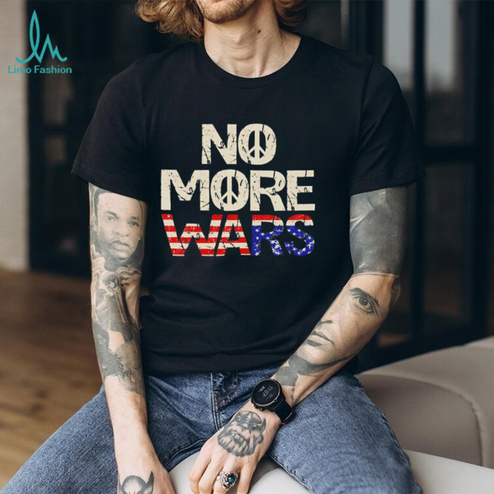 No More Wars Peace Sign American Flag Distressed Vintage T Shirt