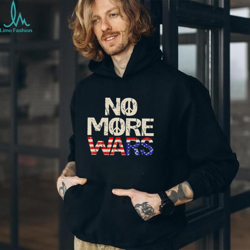 No More Wars Peace Sign American Flag Distressed Vintage T Shirt