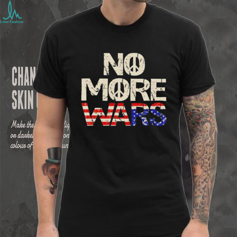 No More Wars Peace Sign American Flag Distressed Vintage T Shirt