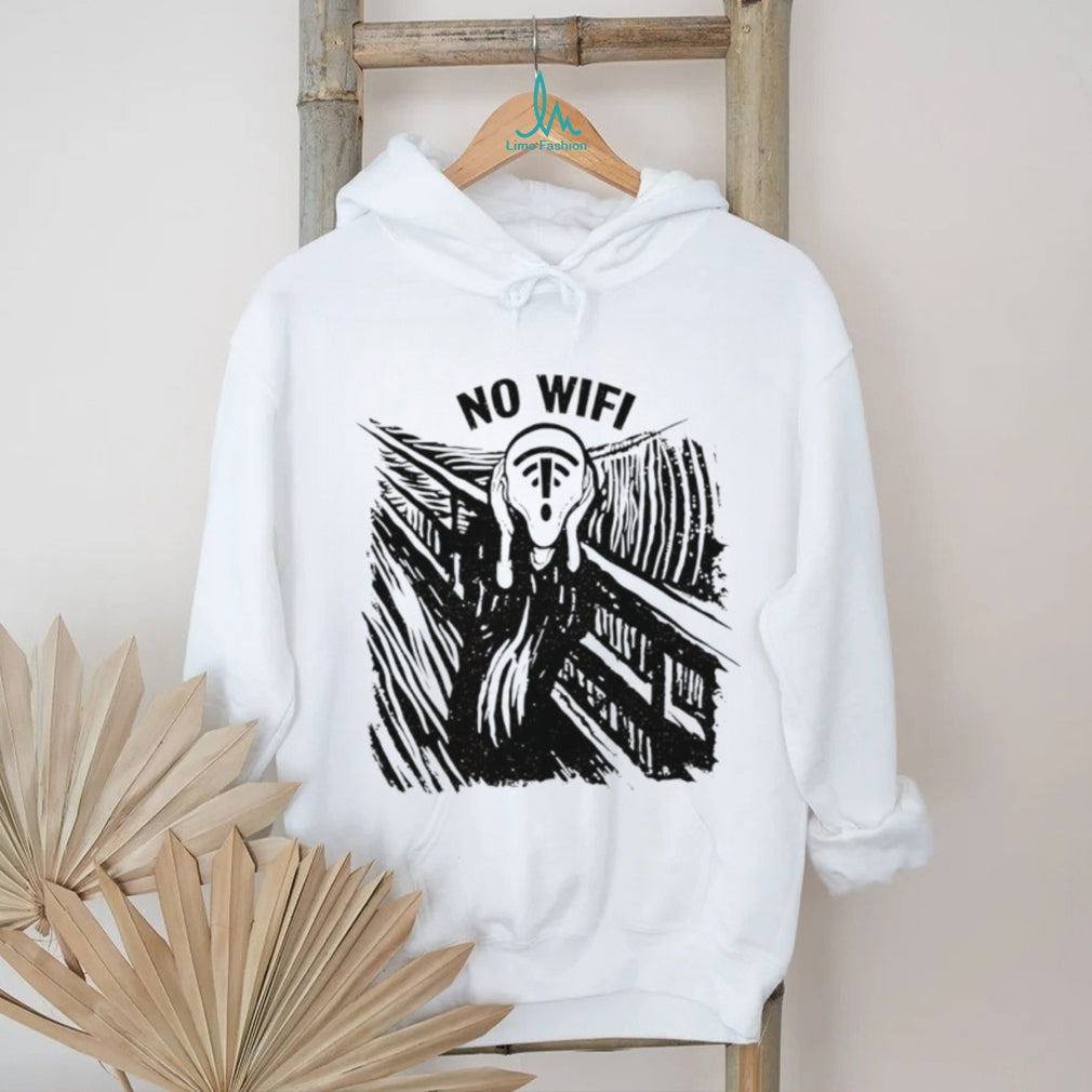 No WiFi The Scream Parody Modern Anxiety Internet Connection Graphic T Shirt