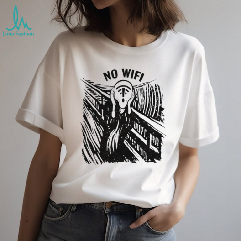No WiFi The Scream Parody Modern Anxiety Internet Connection Graphic T Shirt