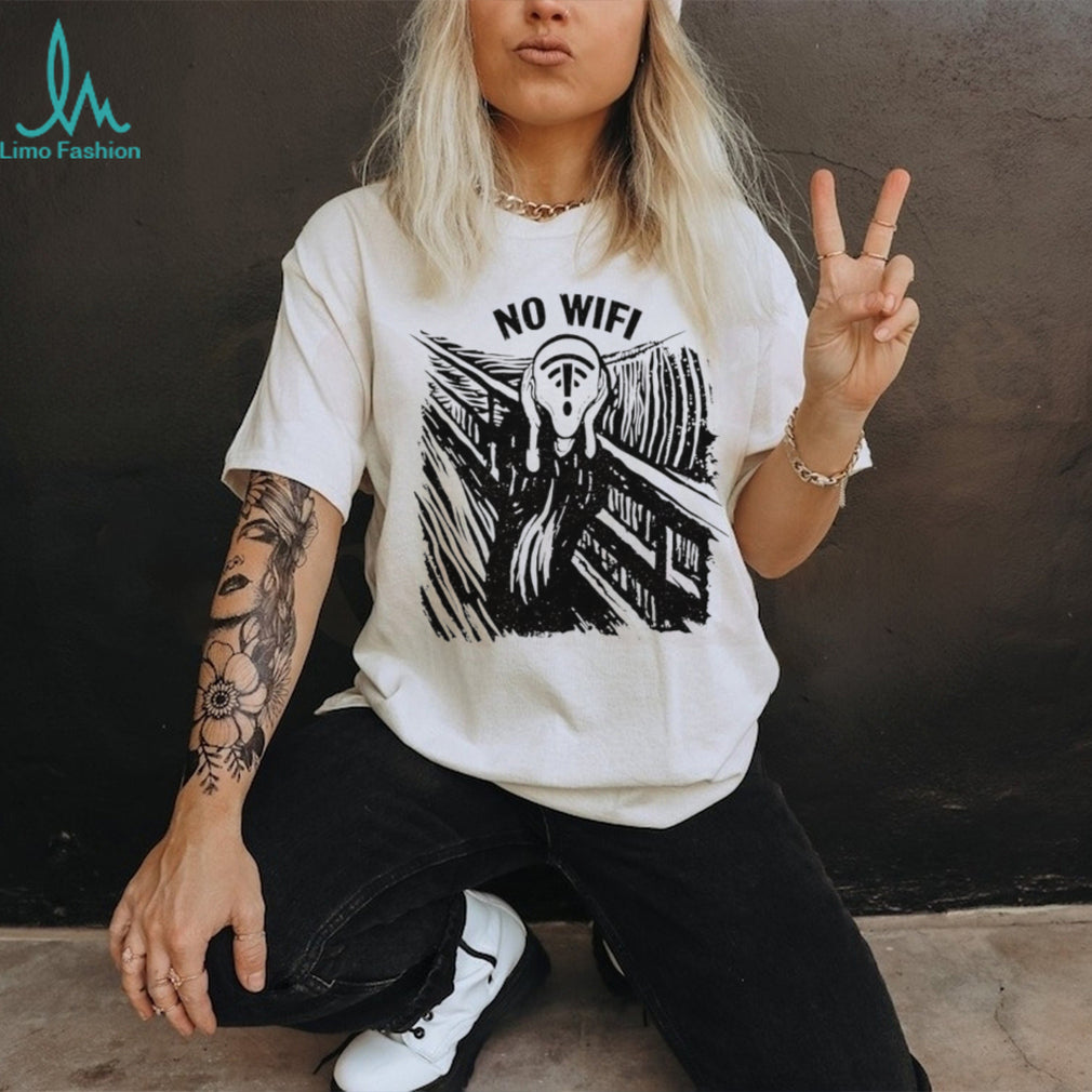 No WiFi The Scream Parody Modern Anxiety Internet Connection Graphic T Shirt
