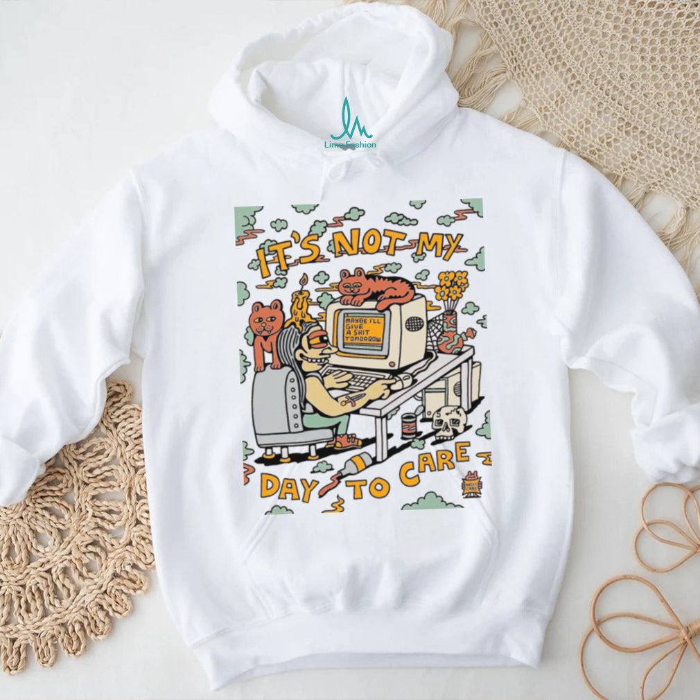 Not My Day To Care Retro Computer Cat Aesthetic T Shirt