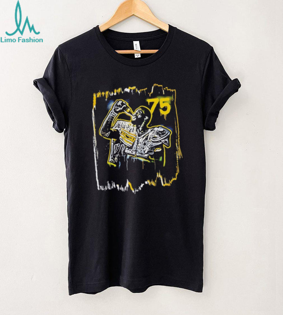 Number 75 Football Player Drinking Celebration Graphic T Shirt