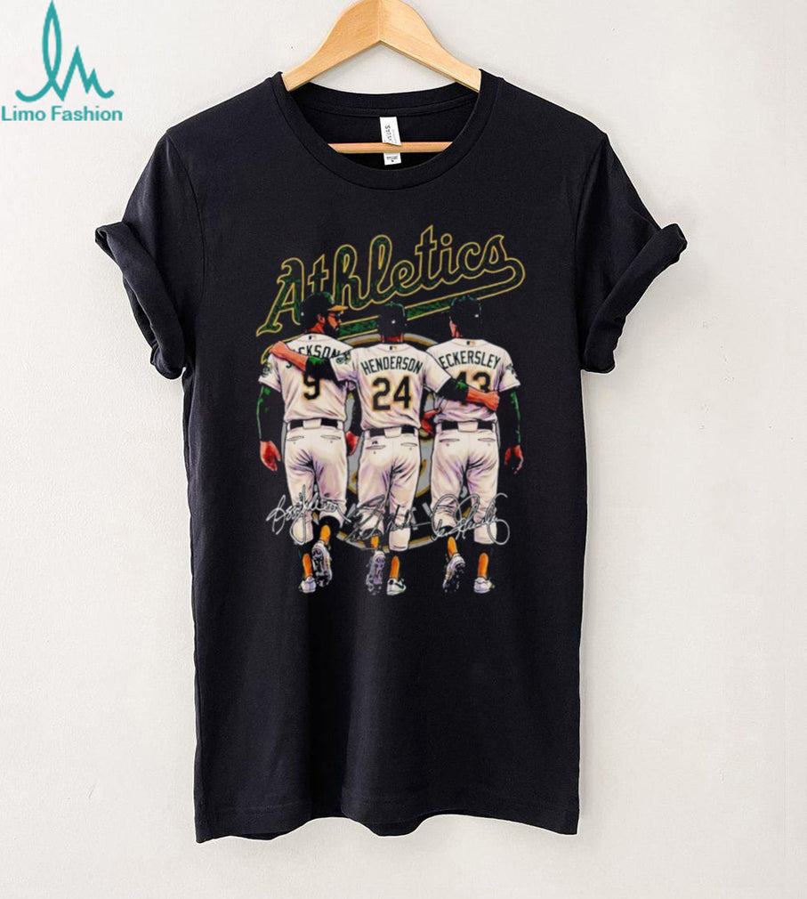 Oakland Athletics Legends Jackson Henderson Eckersley Trio Signature T Shirt