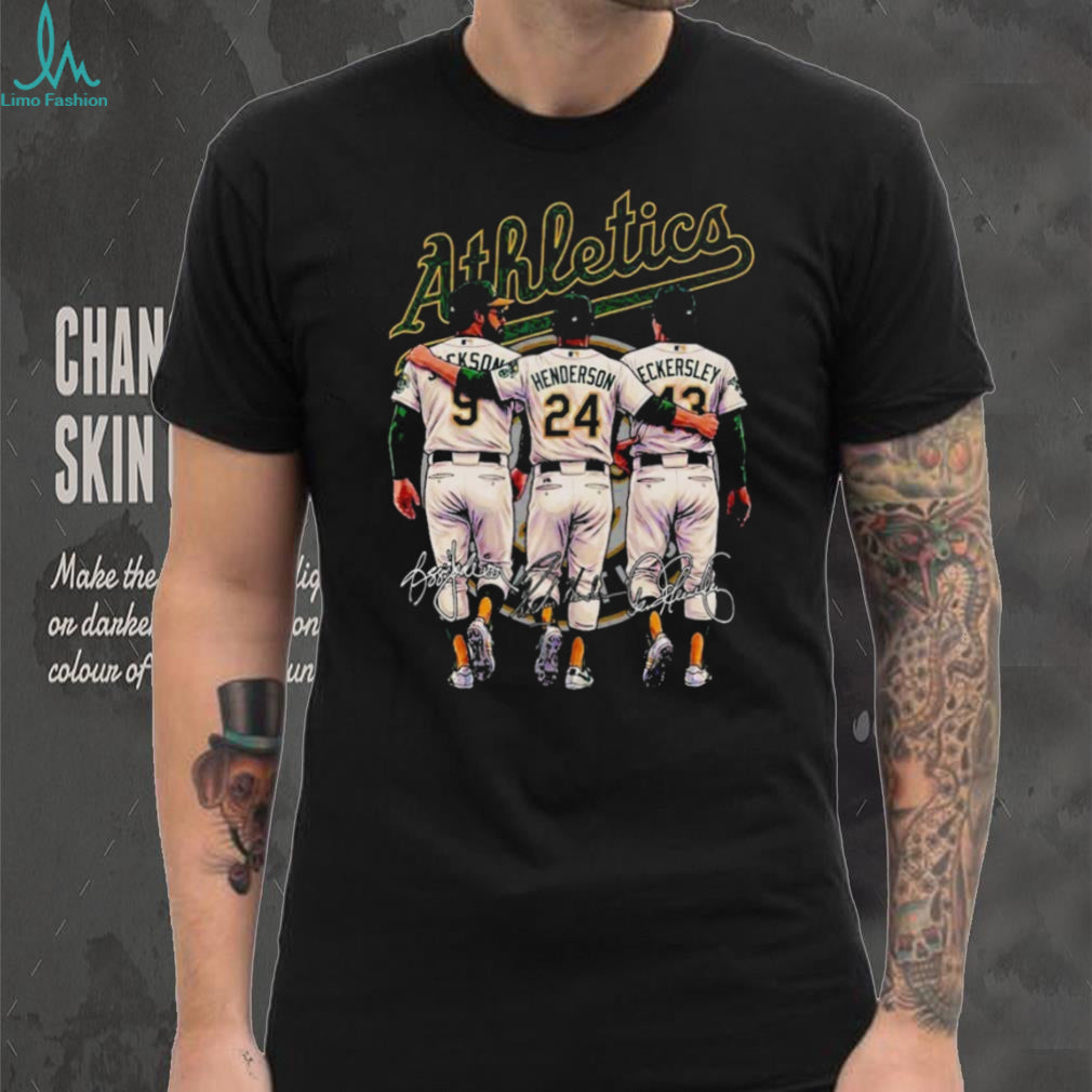 Oakland Athletics Legends Jackson Henderson Eckersley Trio Signature T Shirt