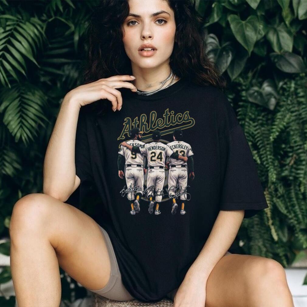 Oakland Athletics Legends Signatures T Shirt Jackson Henderson Eckersley