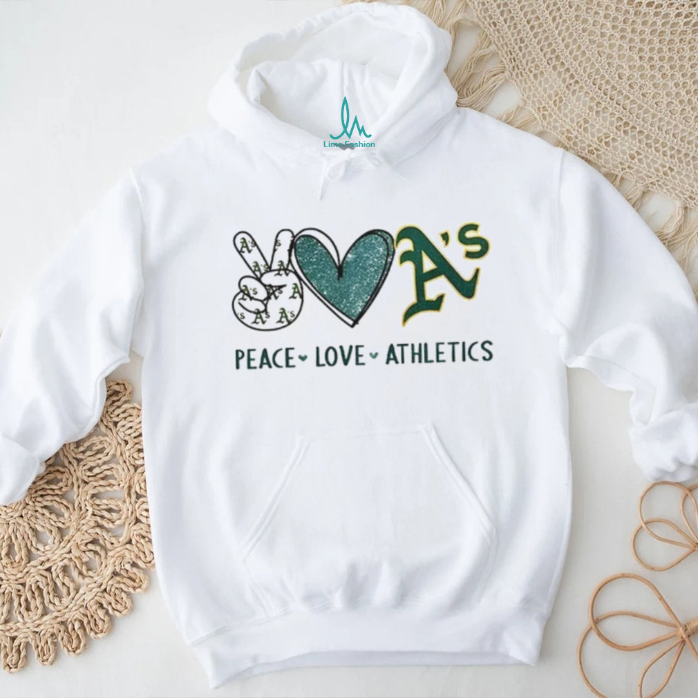 Oakland Athletics Peace Love Athletics Glitter Logo Baseball T Shirt