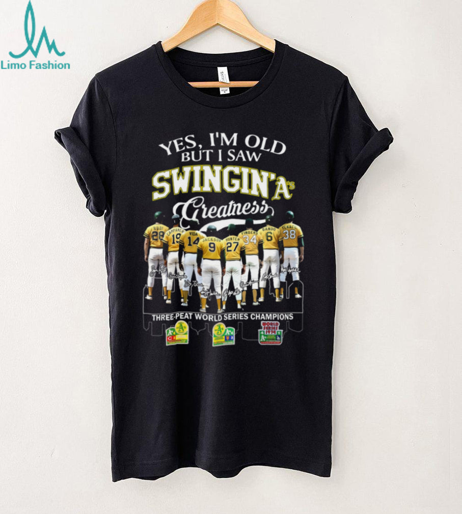 Oakland Athletics “Swingin’ A’s Greatness” Three Peat World Series T Shirt