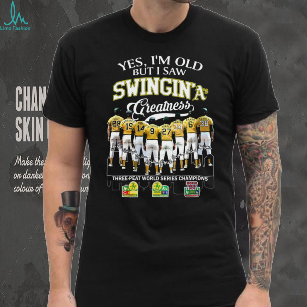 Oakland Athletics “Swingin’ A’s Greatness” Three Peat World Series T Shirt