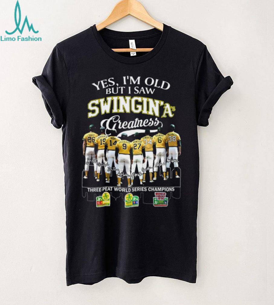 Oakland Athletics Swingin A’s Three Peat World Series Champions Vintage Retro Baseball Shirt