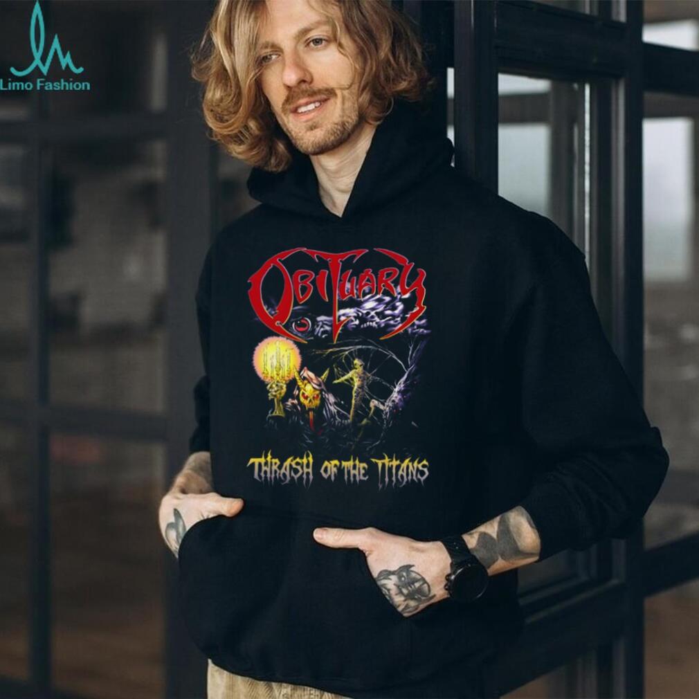 Obituary Band Thrash of the Titans Skeleton Fantasy Art T Shirt