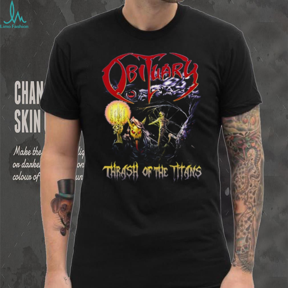Obituary Band Thrash of the Titans Skeleton Fantasy Art T Shirt